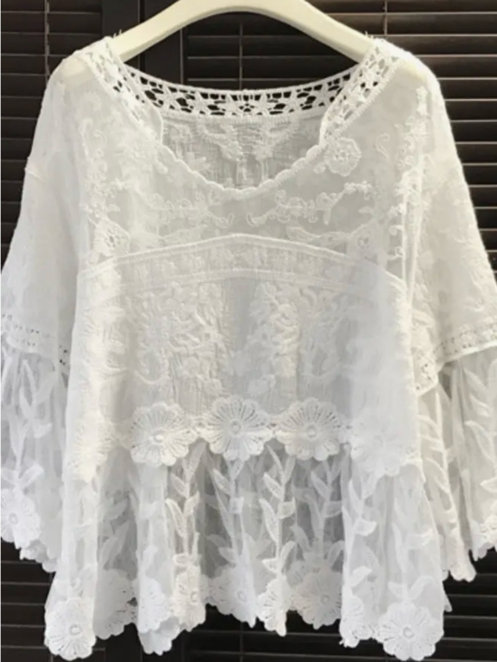 White Crochet Lace Peasant Blouse - Boho Women’s Top